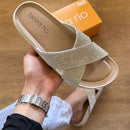 Sandália Beira Rio Rasteira Tiras Cruzadas Brilhosas 8542.104